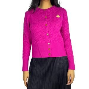 Vivienne Westwood Label Knit Cable Hot Pink Cardigan